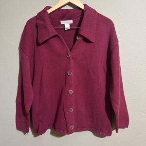 Vtg Real Comfort Burgundy Cardigan Womens Size L